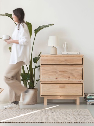 Cómoda de madeira 3 gavetas 78x90 AIKA | LUFE