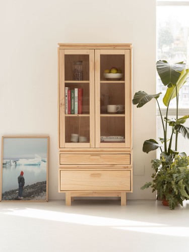 Vetrina espositiva in vetro e legno con 2 cassetti 78x173 AIKA | LUFE