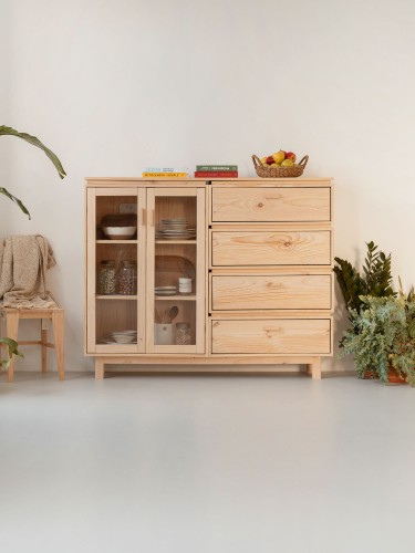 Vitrine double en verre et bois avec chiffonnier 157x128 AIKA | LUFE