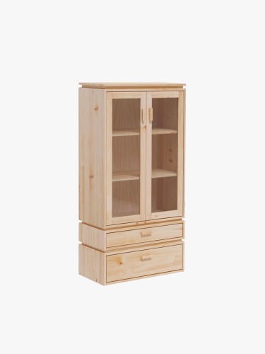 Vitrina em vidro e madeira com 2 gavetas 78x161 LIBE | LUFE