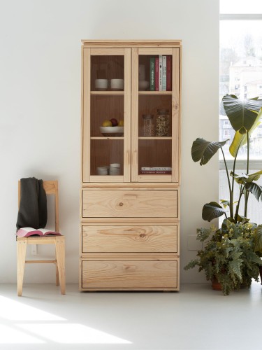 Vetrina espositiva in vetro e legno con 3 cassetti 78x198 LIBE | LUFE