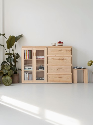 Vetrina doppia in vetro e legno con cassettiera 157x115 LIBE | LUFE