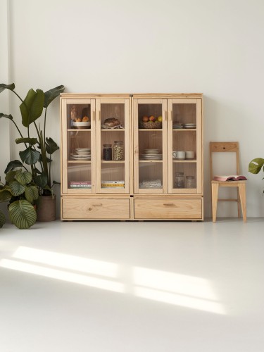 Vitrina dupla em vidro e madeira com 2 gavetas 157x143 LIBE | LUFE