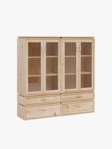 Vitrina expositora doble de cristal y madera con 4 cajones 157x161 LIBE | LUFE