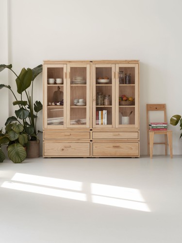 Vetrina espositiva doppia in vetro e legno con 4 cassetti 157x161 LIBE | LUFE