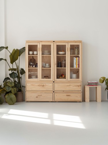 Vetrina espositiva doppia in vetro e legno con 4 cassetti 157x171 LIBE | LUFE