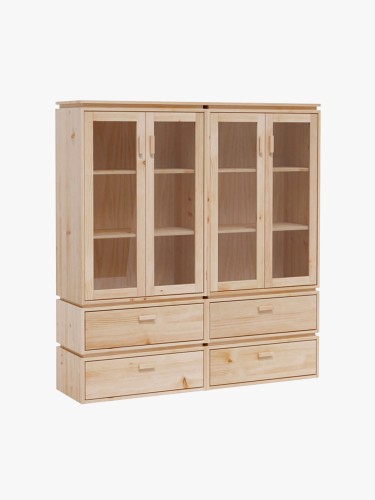Vitrine double en verre et bois avec 4 tiroirs 157x171 LIBE | LUFE