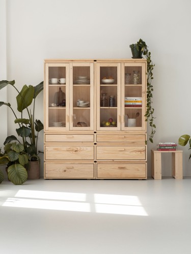 Vetrina espositiva doppia in vetro e legno con 6 cassetti 157x188 LIBE | LUFE