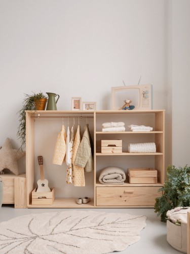 Double armoire Montessori ouverte en bois pour enfants avec tiroir | LUFE