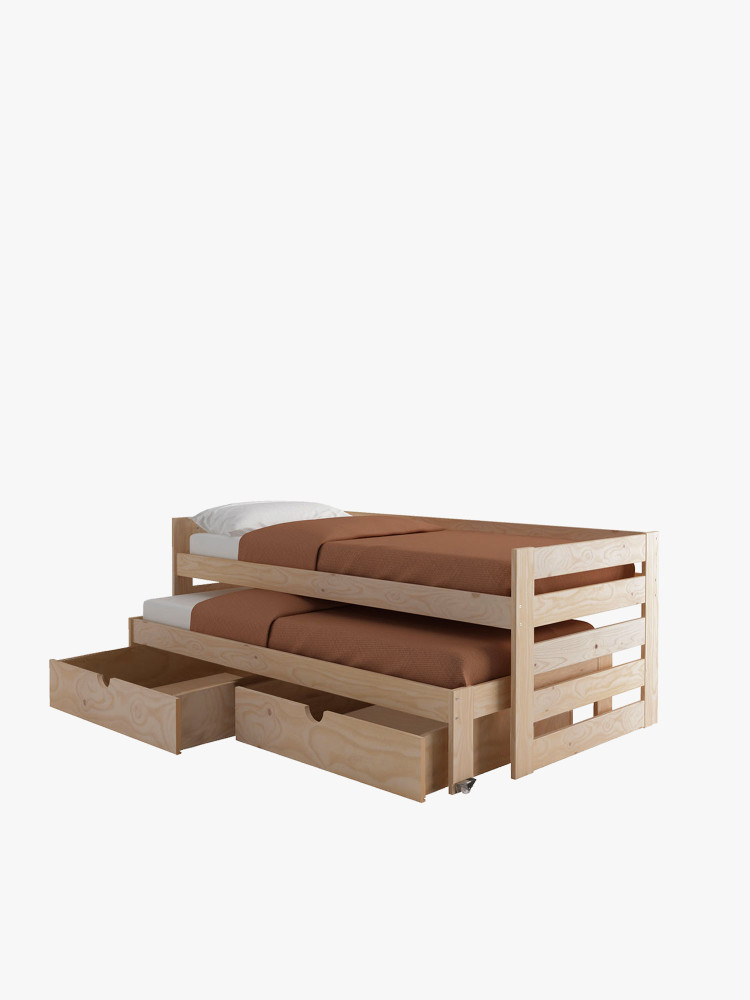 LORE cama dupla compacta com 2 gavetas de arrumação