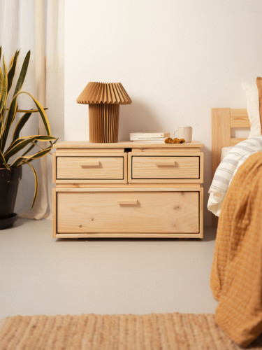 Mesita de noche de madera con 3 cajones 78x49 LIBE | LUFE