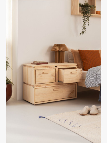 Table de chevet en bois avec 3 tiroirs 78x59 LIBE | LUFE