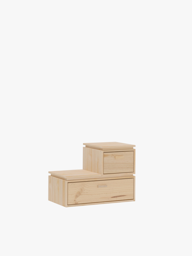 LIBE table de chevet en escalier avec deux tiroirs