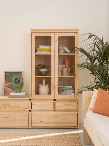 Vetrina espositiva in vetro e legno con 3 cassetti 78x161 LIBE | LUFE