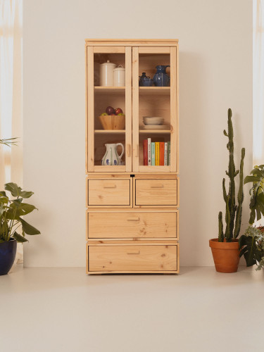 Vitrina em vidro e madeira com 4 gavetas 78x198 LIBE | LUFE