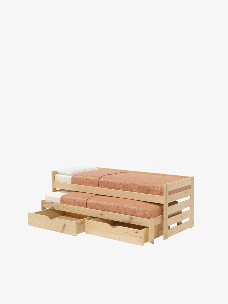 LORE cama dupla compacta com 2 gavetas de arrumação