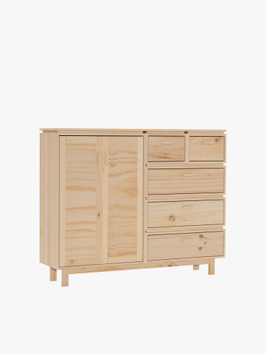 Aparador de madeira natural com armário e cómoda | LUFE