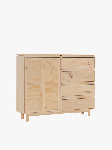 Aparador de madera natural con armario y 4 cajones | LUFE