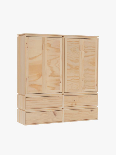 Armadio doppio in legno naturale con 4 cassetti | LUFE
