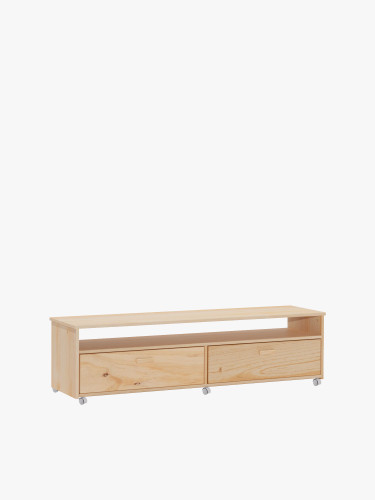 Meuble TV en bois avec deux tiroirs et roulettes | LUFE