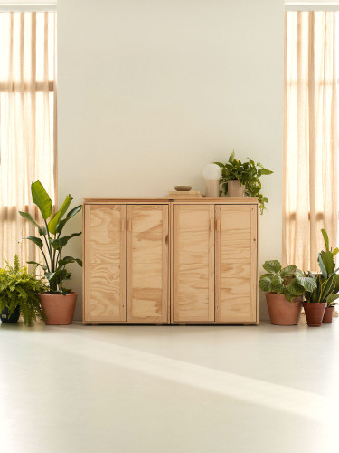 Armadio credenza doppio in legno naturale con ripiani | LUFE
