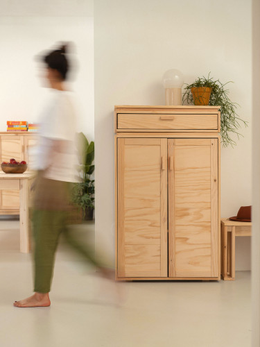 Armario recibidor de madera natural con cajón | LUFE