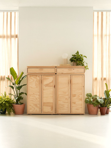 Armoire basse double en bois naturel avec tiroirs | LUFE