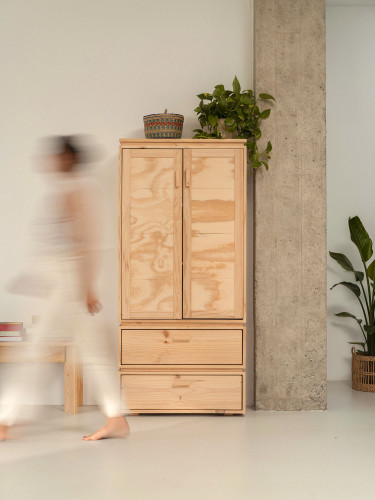 Armoire en bois naturel avec 2 tiroirs inférieurs | LUFE