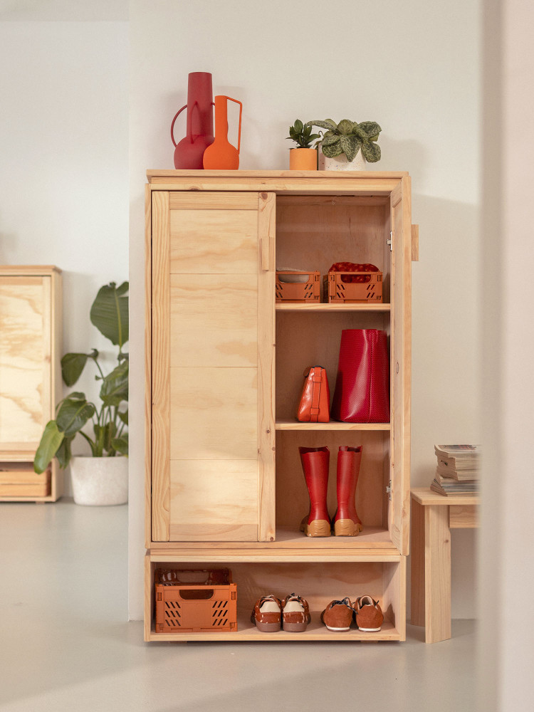 Armario zapatero de madera natural con hueco | LUFE 2
