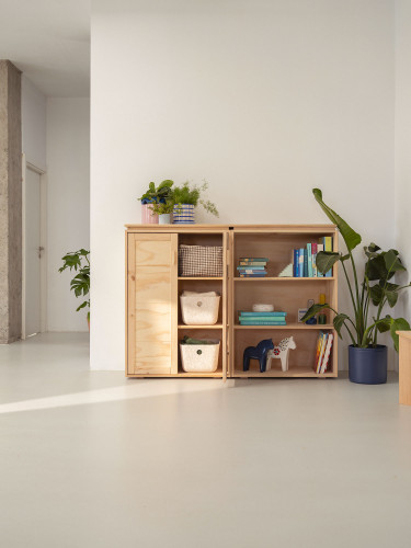Credenza in legno con scaffale e armadio | LUFE