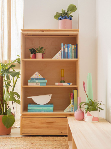 Libreria bassa con cassetto in legno naturale | LUFE