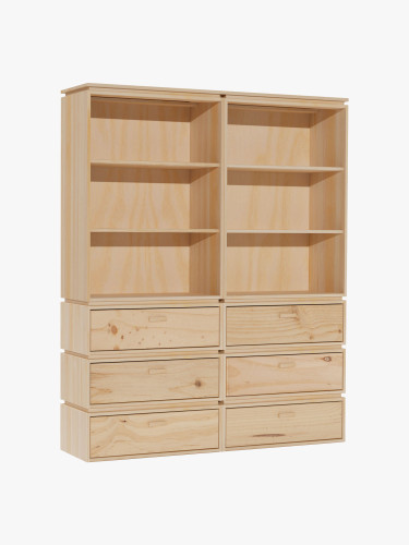 Scaffale libreria in legno naturale con cassetti | LUFE