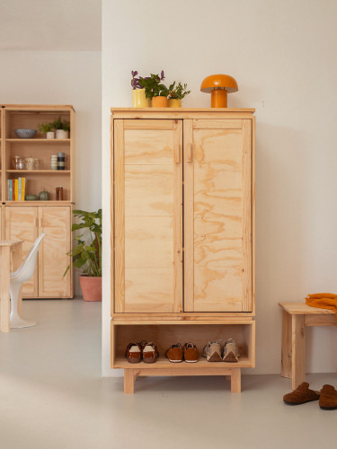 Armario zapatero de madera natural con hueco | LUFE