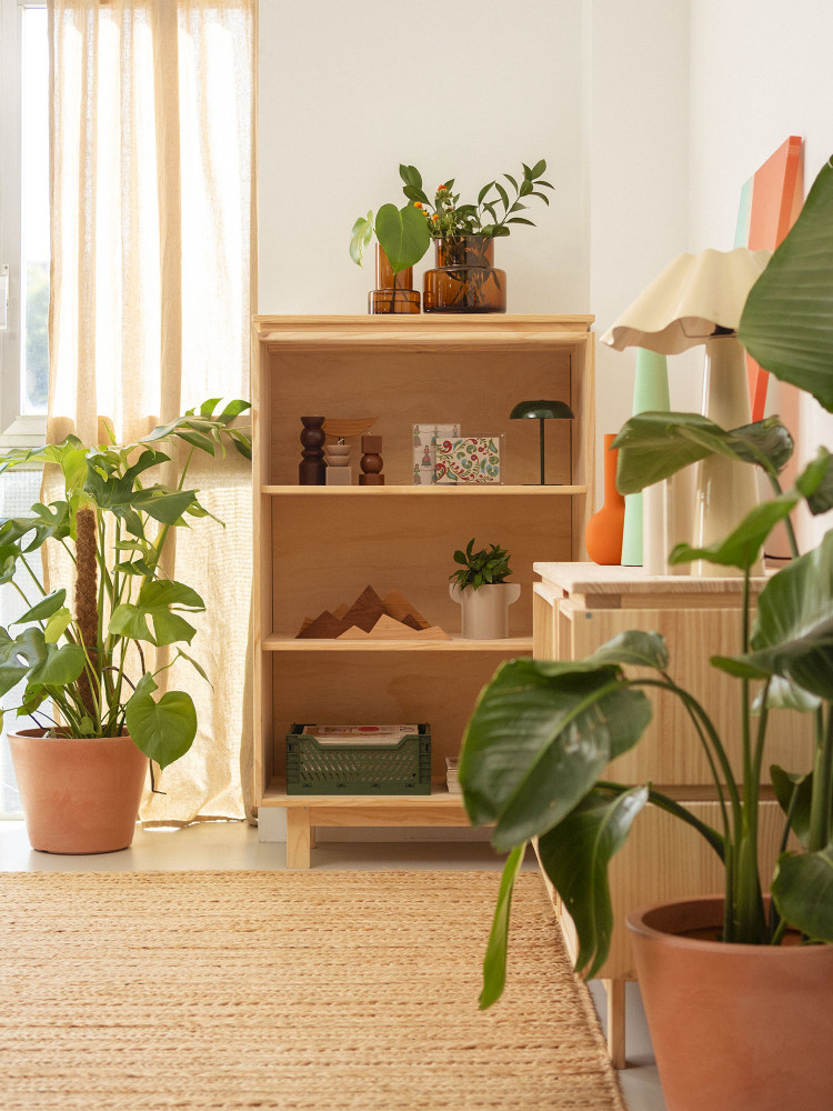Étagère librairie basse en bois naturel avec pieds | LUFE 2