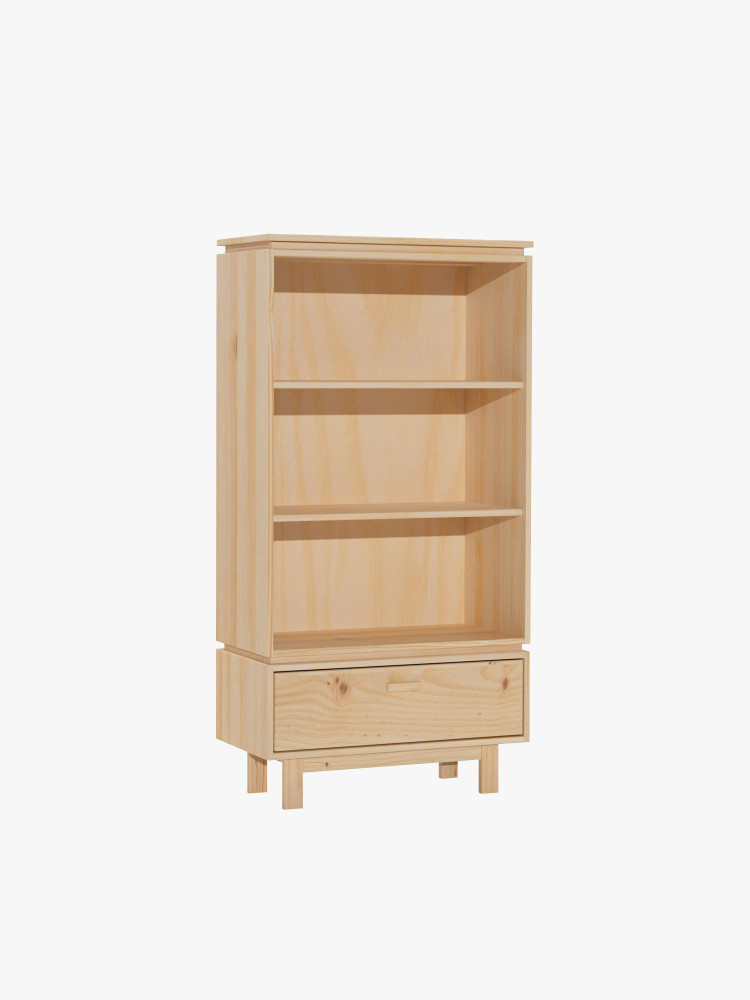 Estantería librería baja con cajón de madera natural | LUFE