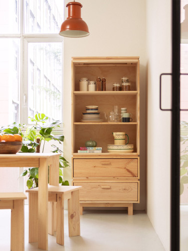 Placard en bois naturel avec tiroirs et pieds | LUFE