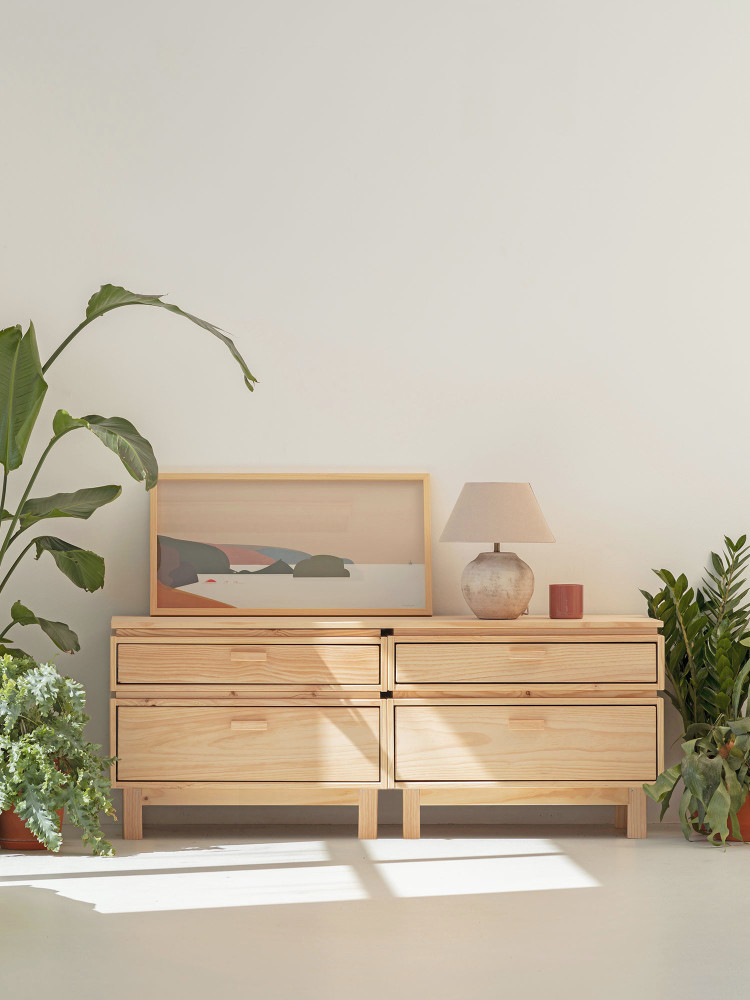 Cassettiera doppia in legno con 4 cassetti 157x62 AIKA | LUFE 2