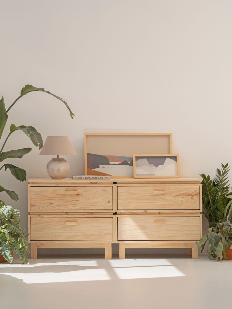 Commode double avec 4 tiroirs avec pieds 157x72 AIKA | LUFE 2