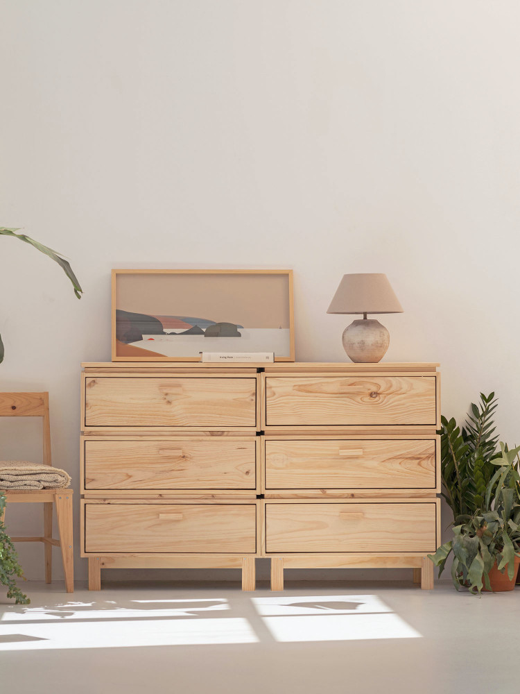 Commode double avec 6 tiroirs avec pieds 157x100 AIKA | LUFE 2