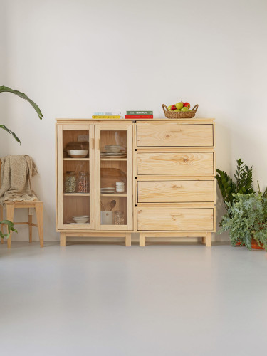 Vetrina doppia in vetro e legno con cassettiera 157x128 AIKA | LUFE