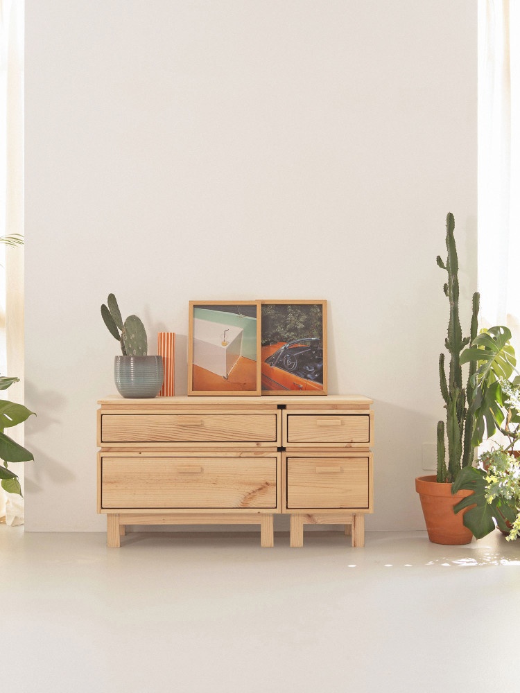 Cómoda dupla de madeira com 4 gavetas 117x62 AIKA | LUFE 2