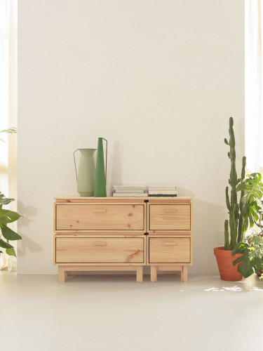 Cómoda doble de madera con 4 cajones 117x72 AIKA | LUFE