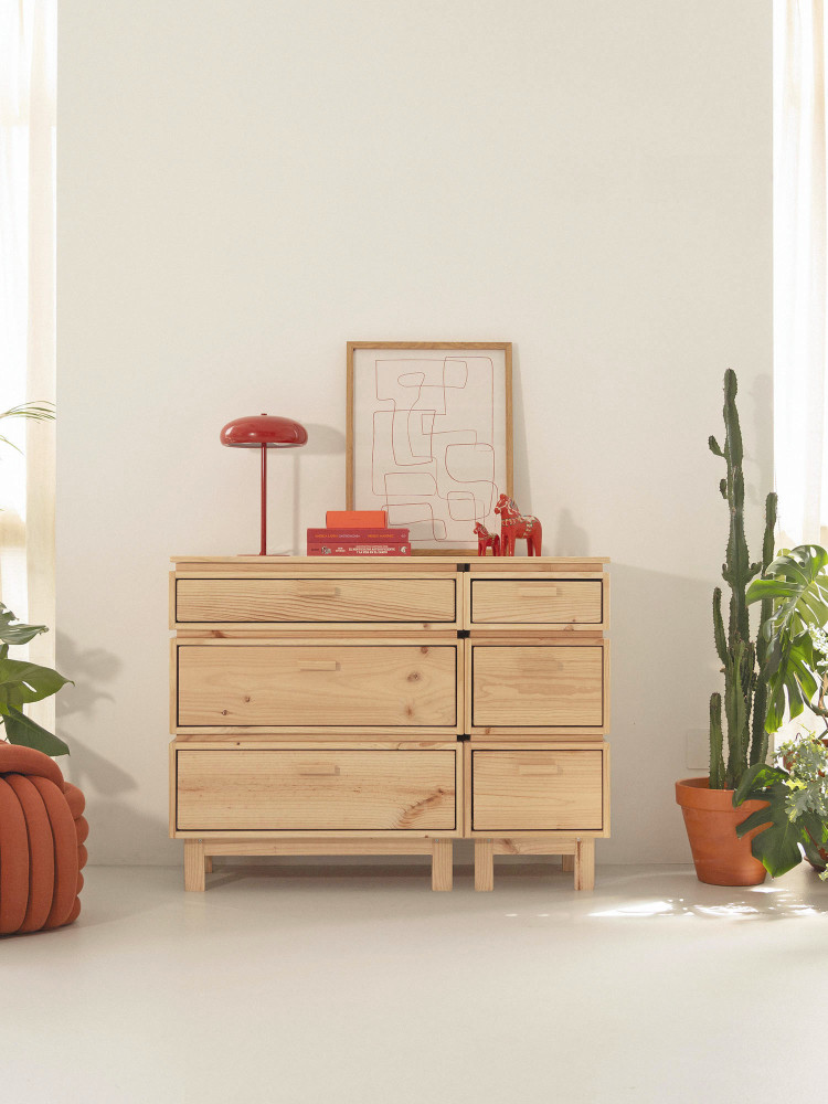 Cómoda doble de madera con 6 cajones 117x90 AIKA | LUFE 2