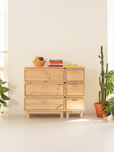Cómoda dupla de madeira com 6 gavetas 117x100 AIKA | LUFE