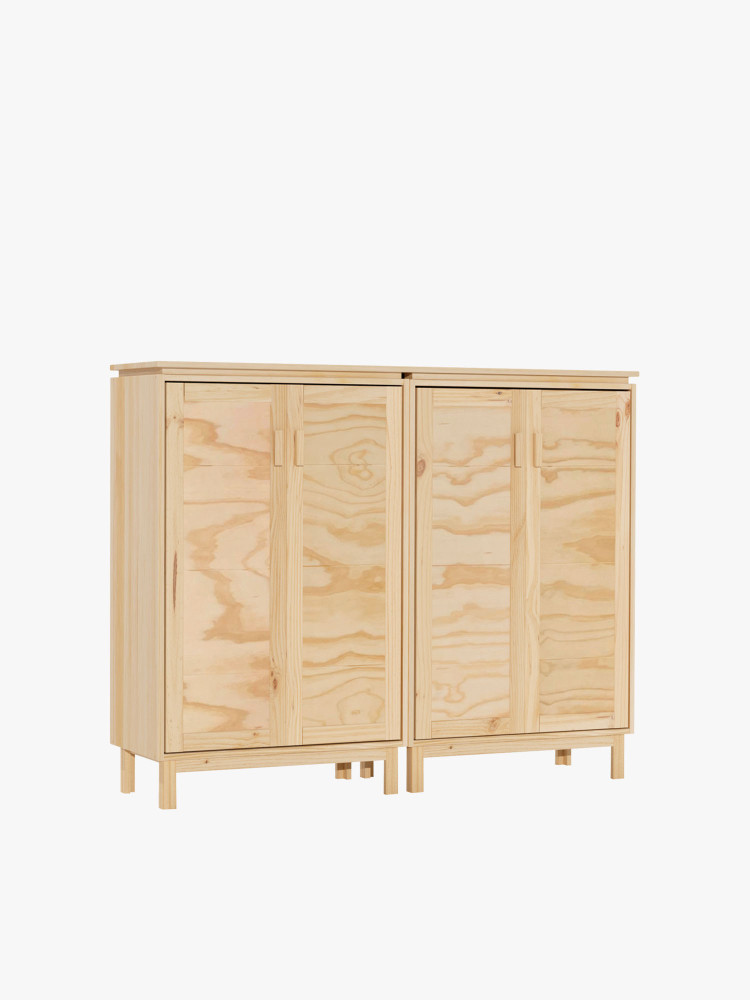 Armadio credenza doppia in legno con gambe e ripiani | LUFE