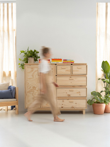 Credenza in legno naturale con armadio e cassettiera | LUFE