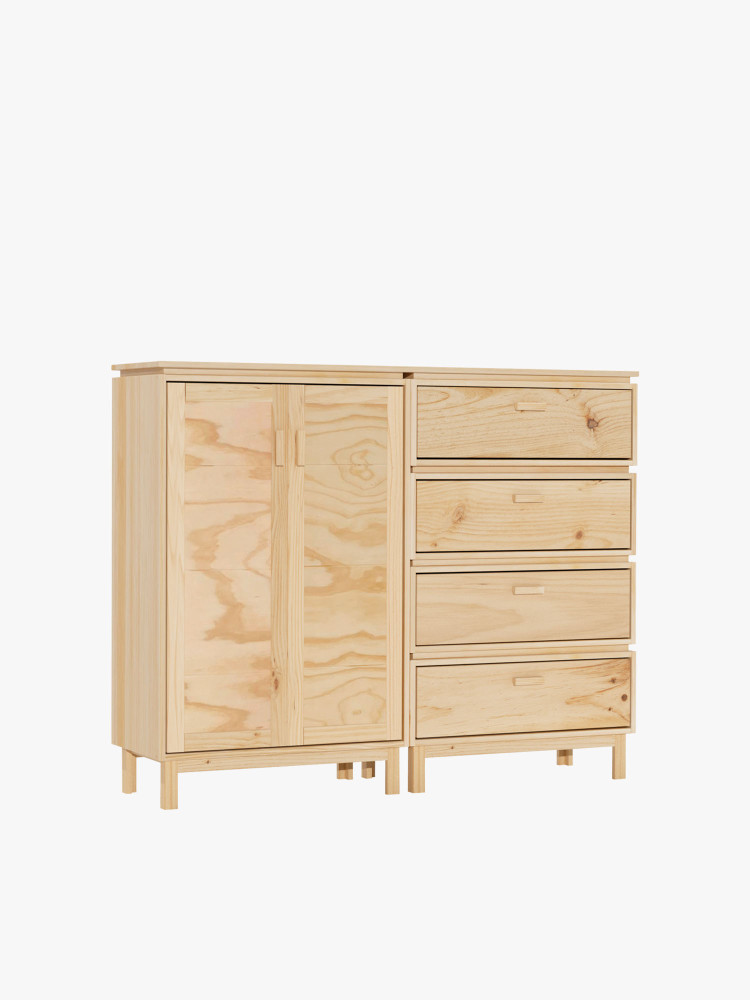 Buffet salon en bois massif avec armoire et 4 tiroirs | LUFE