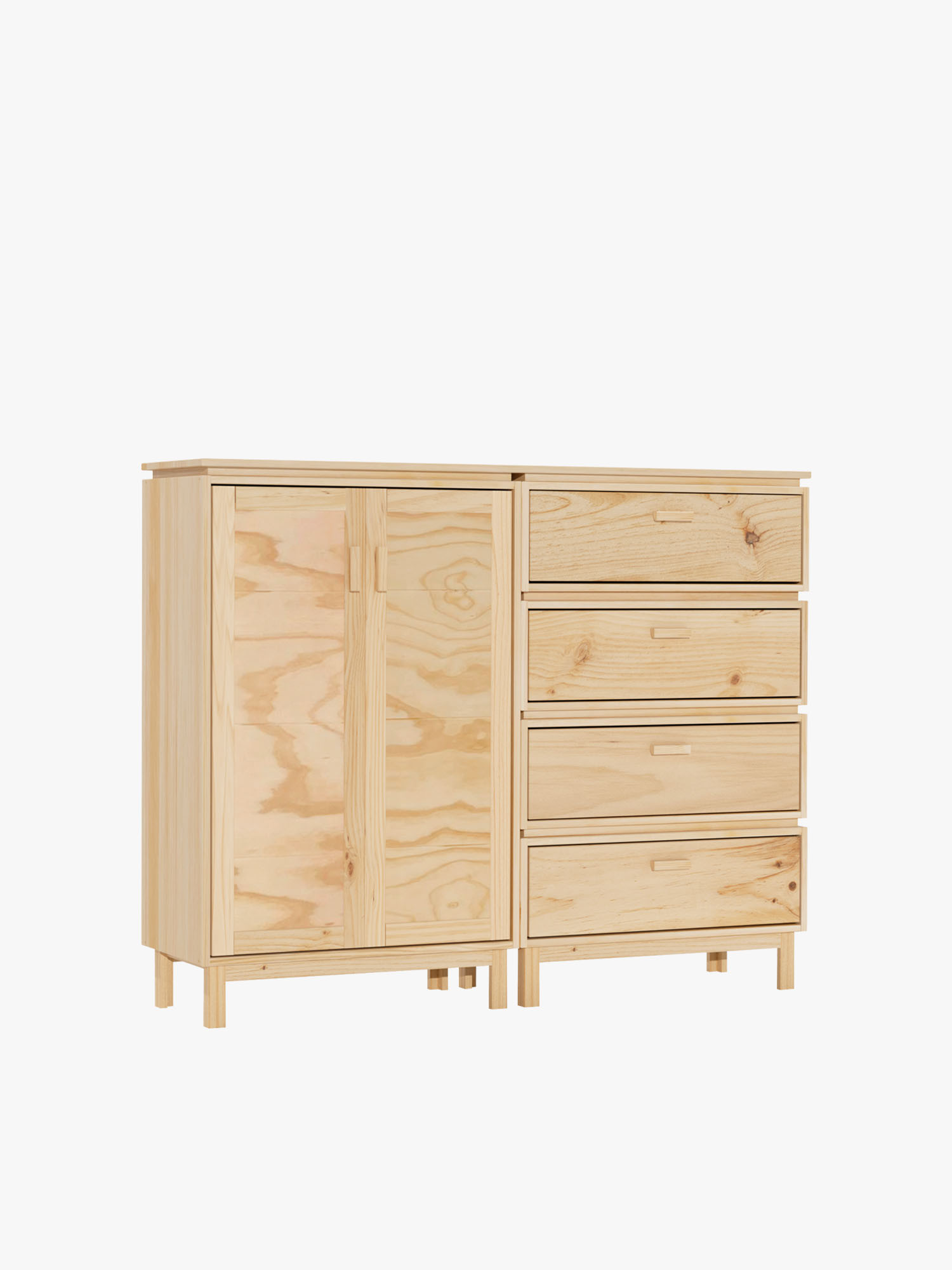 Credenza in legno naturale con armadio e 4 cassetti | LUFE