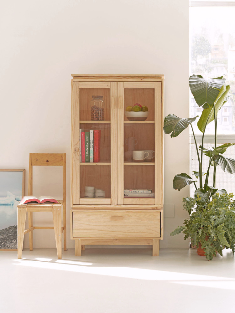 Vitrine en verre et bois avec tiroir 78x156 AIKA | LUFE 2