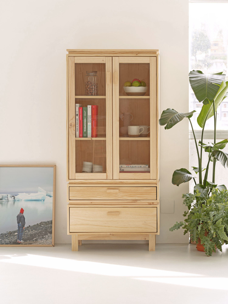 Vetrina espositiva in vetro e legno con 2 cassetti 78x173 AIKA | LUFE 2